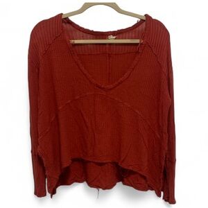 Free People Burnt Orange Oversized Long Sleeve Thermal Shirt